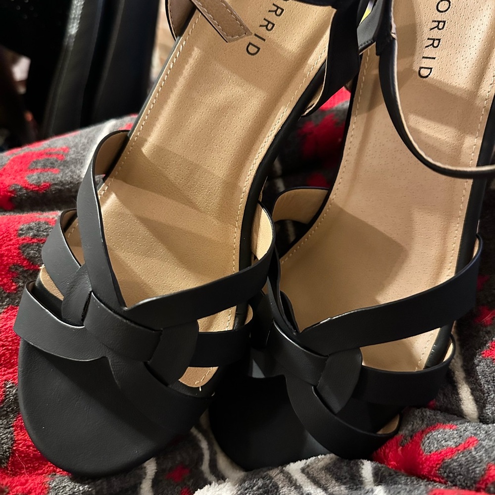 Torrid Black Strappy Cork Wedge size 10.5